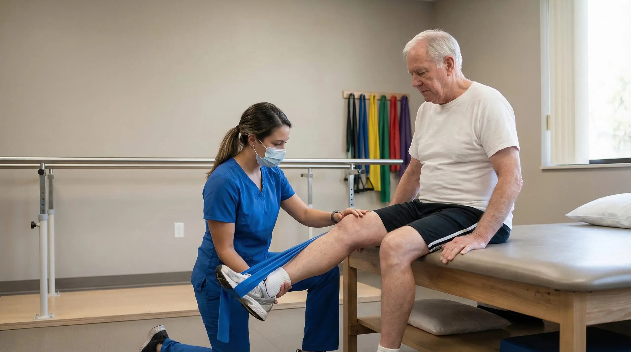 physical therapist assisting knee rehabilitation