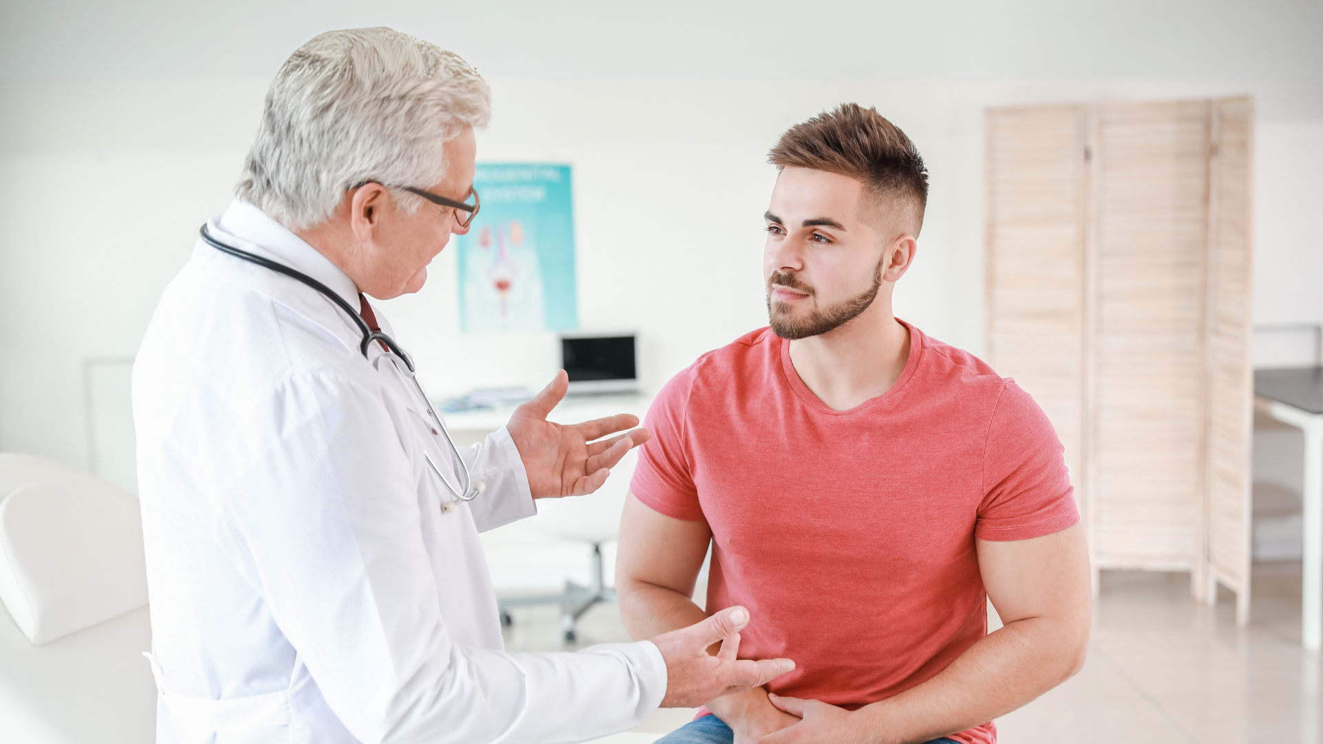 Michigan health specialists discussing colon health screening options with a patient in Helen Newberry Joy Hospital's modern family medicine office