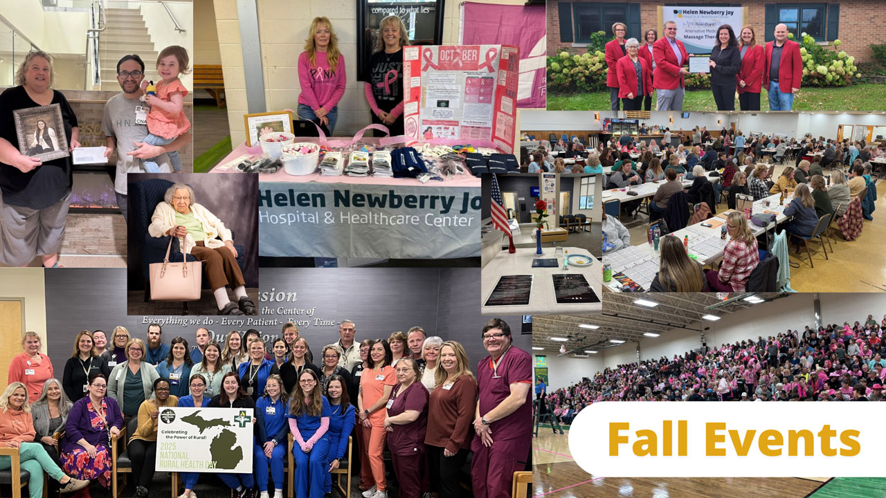 Community members and staff participating in fall events supported by Helen Newberry Joy Hospital including fundraisers community fairs and outreach activities